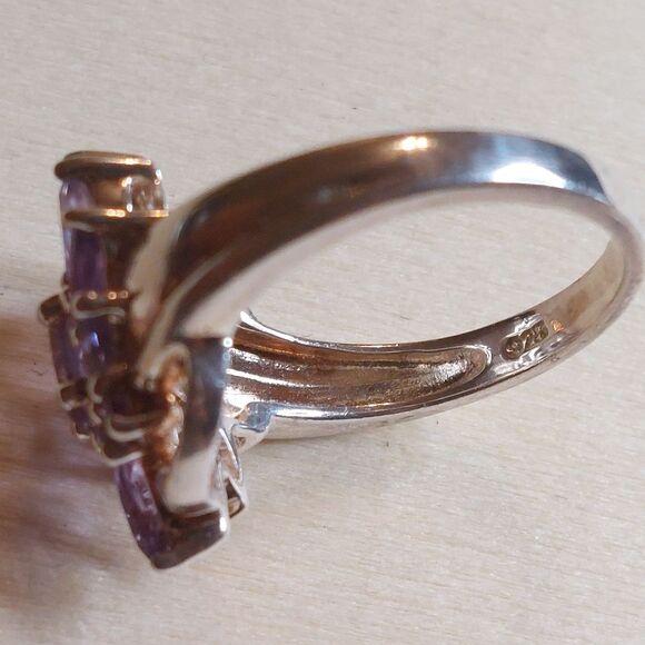 925 Sterling Silver and Amethyst Flower Cluster Ring Size 7.75 - Picture 10 of 10